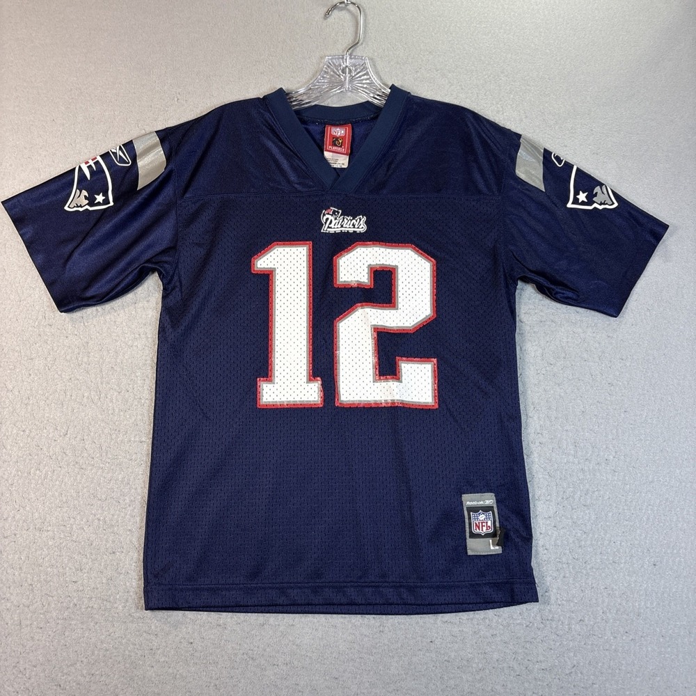 NFL New England Patriots Brady 12 Navy Blue Jersey BOYS L 14 16